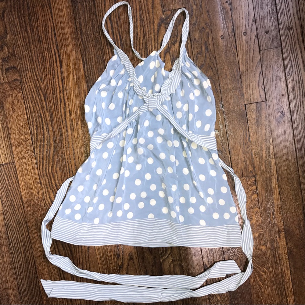 BCBG Maxazria Silk Blue Polka Dot Tank Top